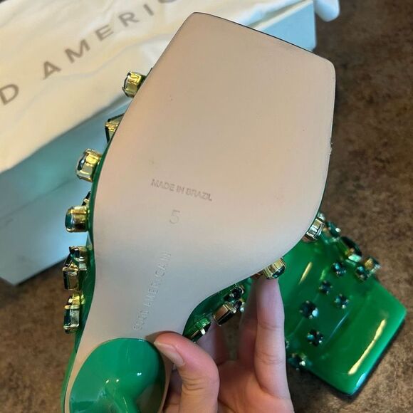 NWT Size 5 Good American Jeweled Emma Slip Heel Summer Green Diamonds - Picture 8 of 13